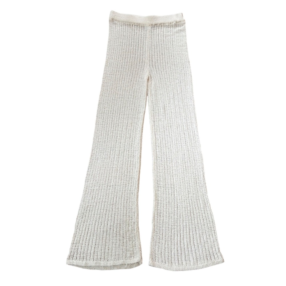 Shade & Shore Ivory Knit Beach Pool Cover Up Pants Wide Leg Flare Sz Small Cream